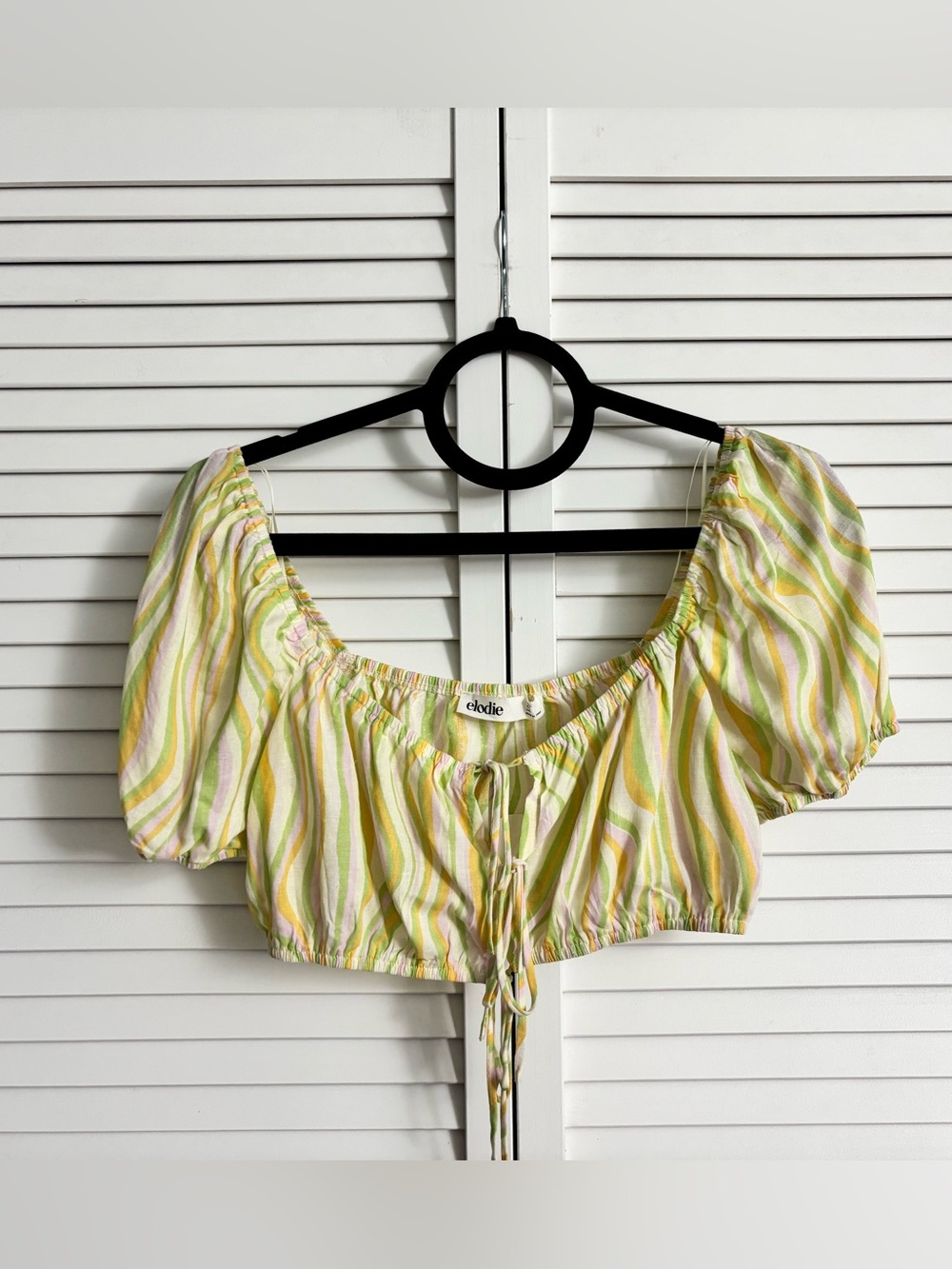 Elodie Women’s Yellow & White Striped Puff Sleeve Crop Top, Size: Small, NWT